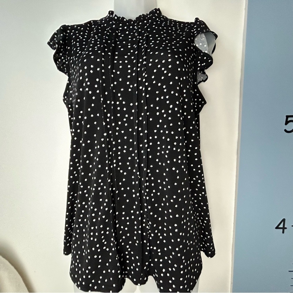 Elle Black White Polka Dots Blouse Medium